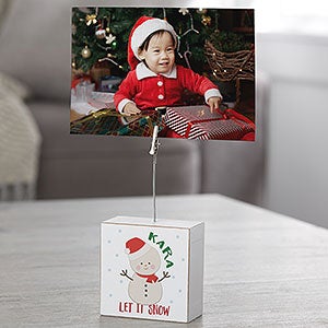 Holly Jolly First Christmas Snowman Personalized Photo Clip Block - 28038-S