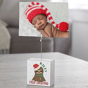 Holly Jolly First Christmas Sloth Personalized Photo Clip Block - 28038-SL