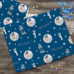 Onederful Boy First Birthday Personalized Photo Wrapping Paper Roll - 6ft Roll - 28040