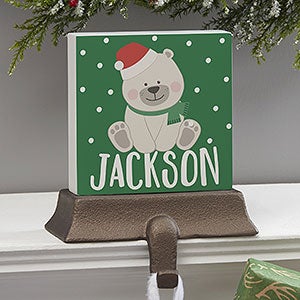 Holly Jolly Polar Bear Personalized Christmas Stocking Holder - 28051-PB