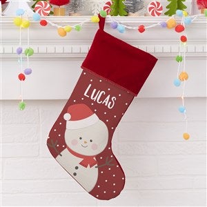 Holly Jolly Snowman Personalized Burgundy Christmas Stocking - 28053-B