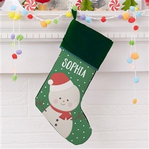 Holly Jolly Snowman Personalized Green Christmas Stocking - 28053-G