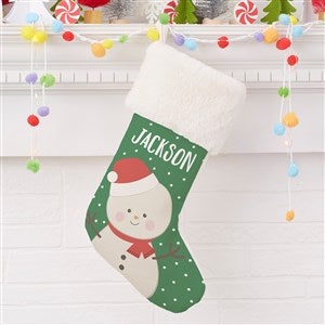 Holly Jolly Snowman Personalized Ivory Faux Fur Christmas Stocking - 28053-IF