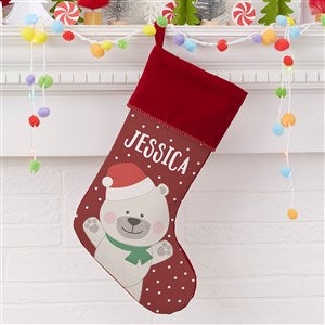 Holly Jolly Polar Bear Personalized Burgundy Christmas Stocking - 28054-B