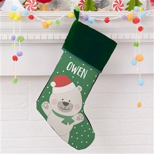 Holly Jolly Polar Bear Personalized Green Christmas Stocking - 28054-G