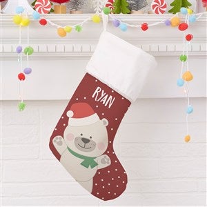 Holly Jolly Polar Bear Personalized Ivory Christmas Stocking - 28054-I