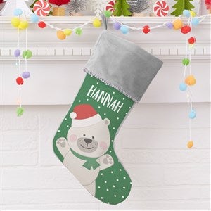 Holly Jolly Polar Bear Personalized Grey Christmas Stocking - 28054-GR