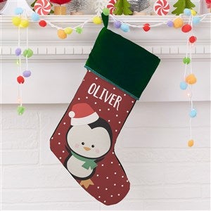 Holly Jolly Penguin Personalized Green Christmas Stocking - 28055-G