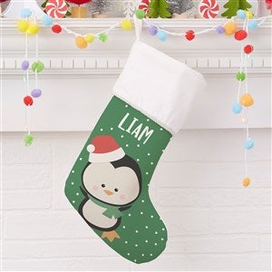 Holly Jolly Penguin Personalized Ivory Christmas Stocking - 28055-I