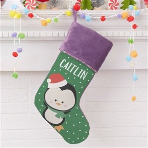 Holly Jolly Penguin Personalized Purple Christmas Stocking - 28055-P
