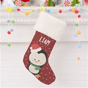 Holly Jolly Penguin Personalized Ivory Faux Fur Christmas Stocking - 28055-IF