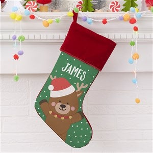Holly Jolly Reindeer Personalized Burgundy Christmas Stockings - 28056-B