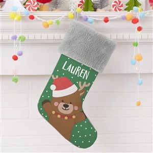 Holly Jolly Reindeer Personalized Grey Faux Fur Christmas Stockings - 28056-GF