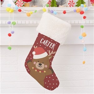 Holly Jolly Reindeer Personalized Ivory Faux Fur Christmas Stockings - 28056-IF