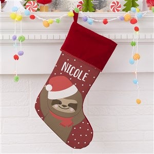 Holly Jolly Sloth Personalized Burgundy Christmas Stocking - 28057-B