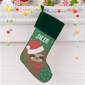 Holly Jolly Sloth Personalized Green Christmas Stocking - 28057-G