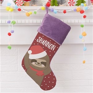 Holly Jolly Sloth Personalized Purple Christmas Stocking - 28057-P