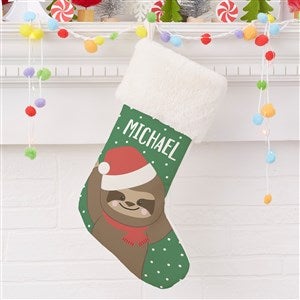 Holly Jolly Sloth Personalized Ivory Faux Fur Christmas Stocking - 28057-IF