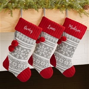 Knit Snowflake Personalized Christmas Stockings - Red - 28064