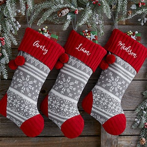 Knit Snowflake Personalized Christmas Stocking - Red - 28064