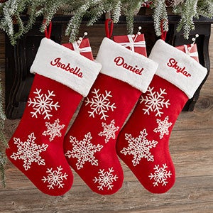 Red & White Snowflake Personalized Christmas Stocking - 28065