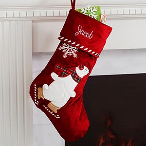 Candy Cane Polar Bear Personalized Christmas Stocking - 28066-P