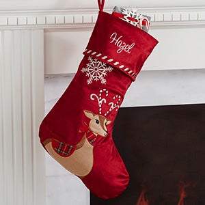 Candy Cane Reindeer Personalized Christmas Stocking - 28066-R