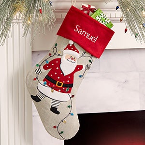 Christmas Lights Santa Personalized Christmas Stocking - 28067-S