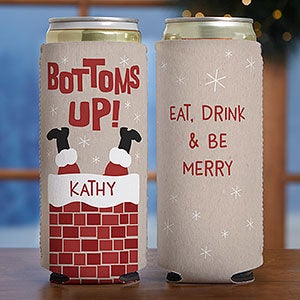 Bottoms Up Christmas Personalized Slim Can Cooler - 28077