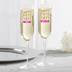 Happy Birth-yay! Personalized Luigi Bormioli® Champagne Flute - 28089