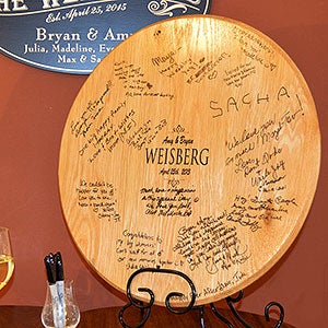 Classic Wedding Signature Oak Barrel Head with Wrought Iron Easel - 28175D