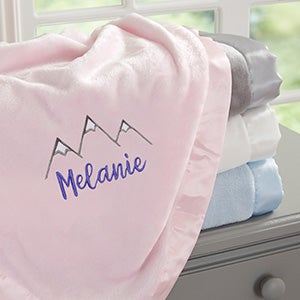 Mountains Embroidered Pink Satin Trim Baby Blanket - 28187-P