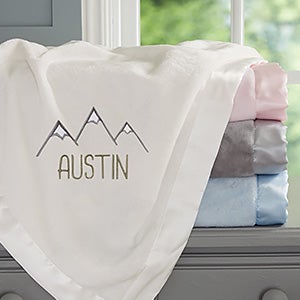 Mountains Embroidered Ivory Satin Trim Baby Blanket - 28187-I