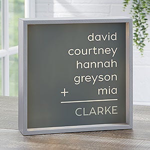 Family Arithmetic Personalized Grey LED Light Shadow Box- 10