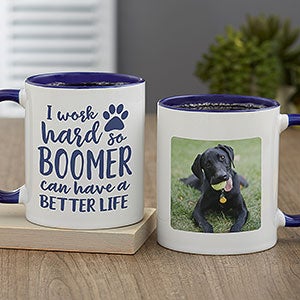 I Work Hard So My Dog...Personalized Coffee Mug 11 oz.- Blue - 28214-BL