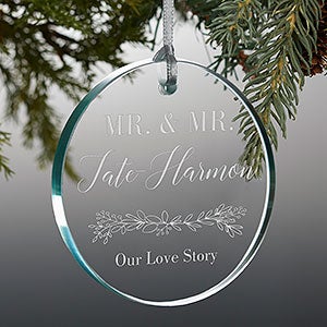 Laurels of Love Round Personalized Premium Glass Ornament - 28233-P