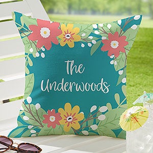 Summer Florals Personalized Outdoor Throw Pillow- 16”x 16” - 28235