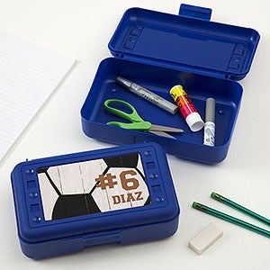 Soccer Personalized Blue Pencil Box - 28312-B