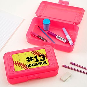 Softball Personalized Pink Pencil Box - 28313-P
