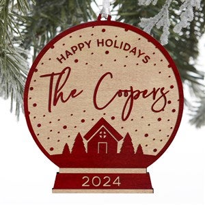 Family Snow Globe Personalized Red Maple Wood Ornament - 28317-R