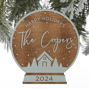 Family Snow Globe Personalized Blue Stain Wood Ornament - 28317-B