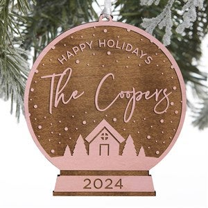 Family Snow Globe Personalized Pink Stain Wood Ornament - 28317-P