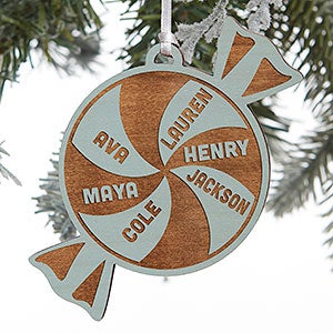Peppermint Family Personalized Blue Stain Wood Ornament - 28318-1B