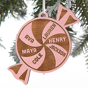 Peppermint Family Personalized Pink Stain Wood Ornament - 28318-1P