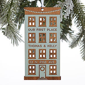Our First Place Personalized Blue Stain Wood Ornament - 28319-B