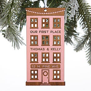 Our First Place Personalized Pink Stain Wood Ornament - 28319-P