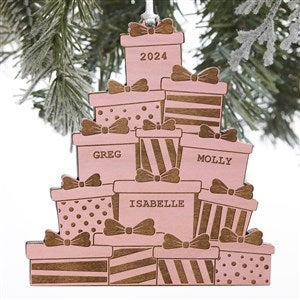 Christmas Presents Personalized Pink Stain Wood Ornament - 28323-P