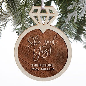Engagement Ring Personalized Whitewashed Wood Ornament - 28324-W