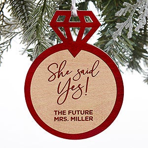 Engagement Ring Personalized Red Maple Wood Ornament - 28324-R