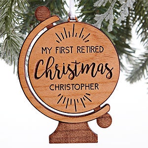 Retired Christmas Personalized Globe Natural Wood Ornament - 28326-N